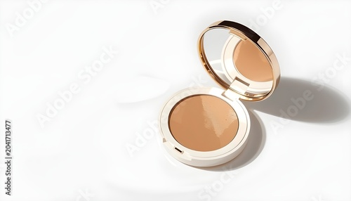 A compact mirror and powder case for makeup on a white background