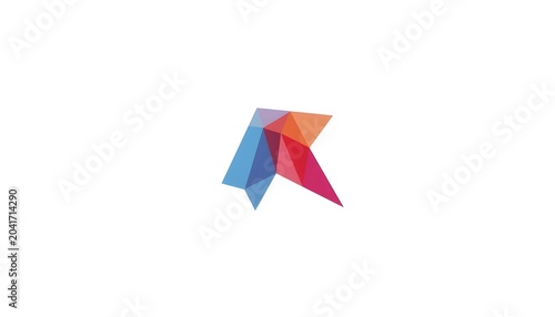 A colorful geometric logo with vibrant shapes on a white background