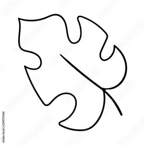 Minimalist linear drawing of a tropical monstera leaf.