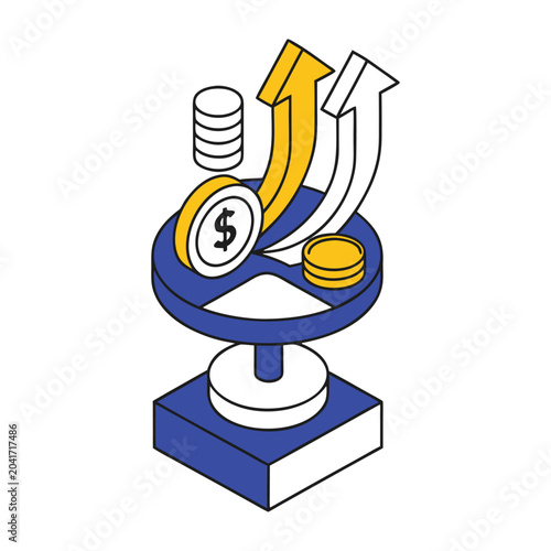 Modern isometric investment icon suitable for startup funding, venture capital, fundraising, financial planning, and fintech applications.
