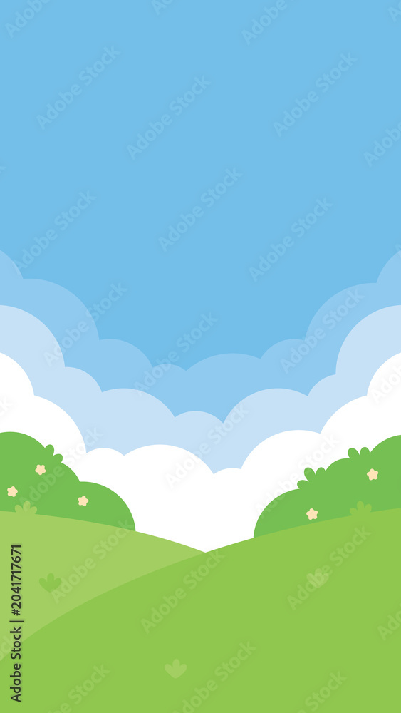 Fototapeta premium An illustration of clouds over a lush green garden landscape 