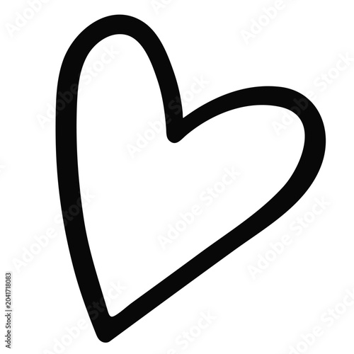 Minimalist linear drawing of a cute asymmetrical heart in doodle style.