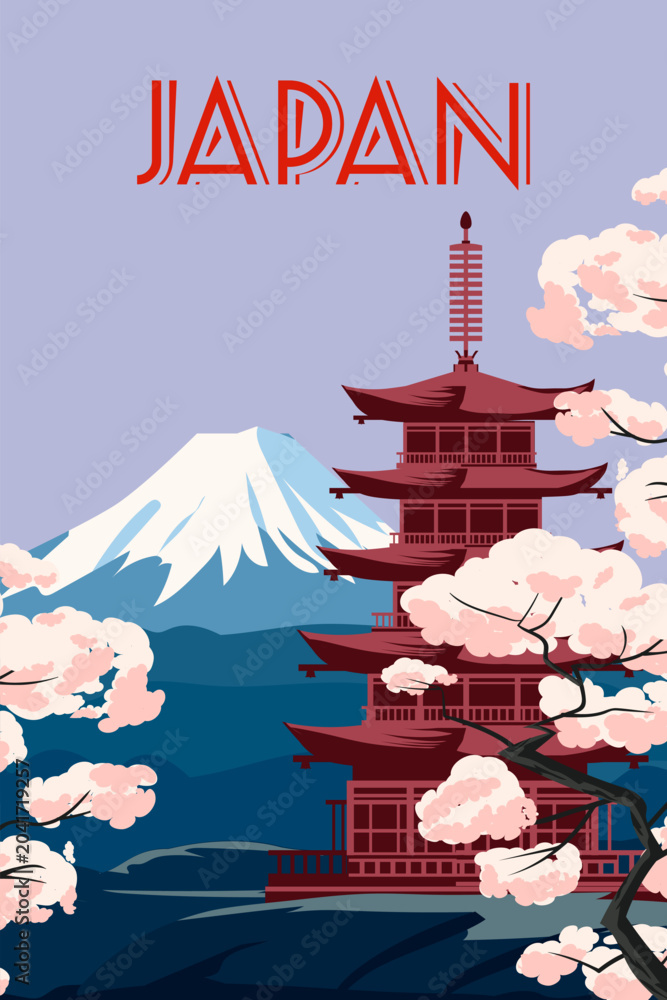 Obraz premium Vintage travel poster Japan mountain