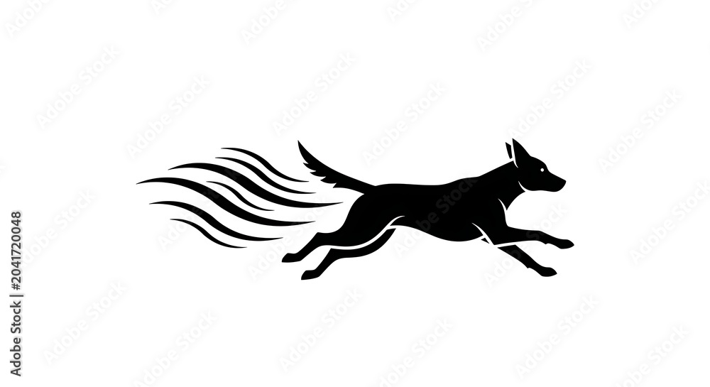 Fototapeta premium Running Dog Silhouette Against White Background Minimalist Black Animal Motion