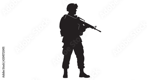 Foto soldier silhouette with rifle on white background