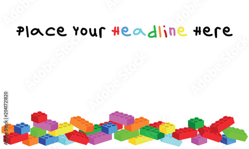Colorful Toy Building Blocks Header Template with Copy Space.  Colorful toy bricks for kid, Top view bricks block toys template design for sales promotion online.