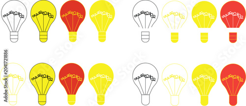 Colorful Light Bulb Icons on white background