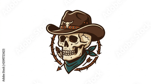 Εκτύπωση καμβά Cowboy Skull Wearing Hat and Bandana Illustration.