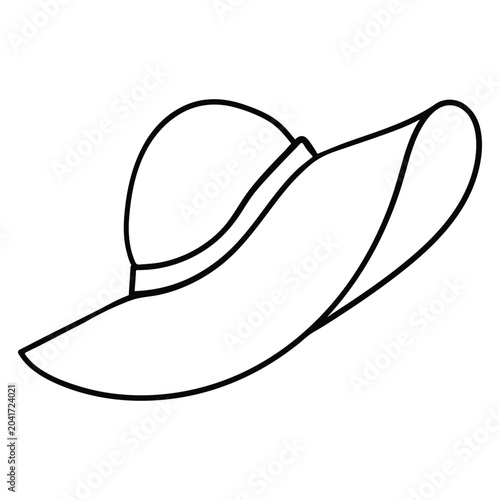 Linear drawing of a wide-brimmed women's summer hat in doodle style.