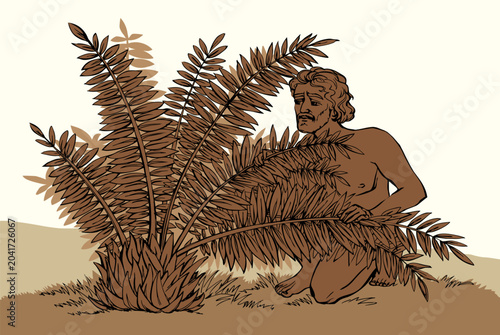 Принти на полотні Vector drawing. Man at the bush
