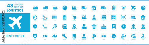 Tableau sur toile Airplane Silhouettes Collection: Jet Aircraft Icons, Aviation Vector Set, Travel
