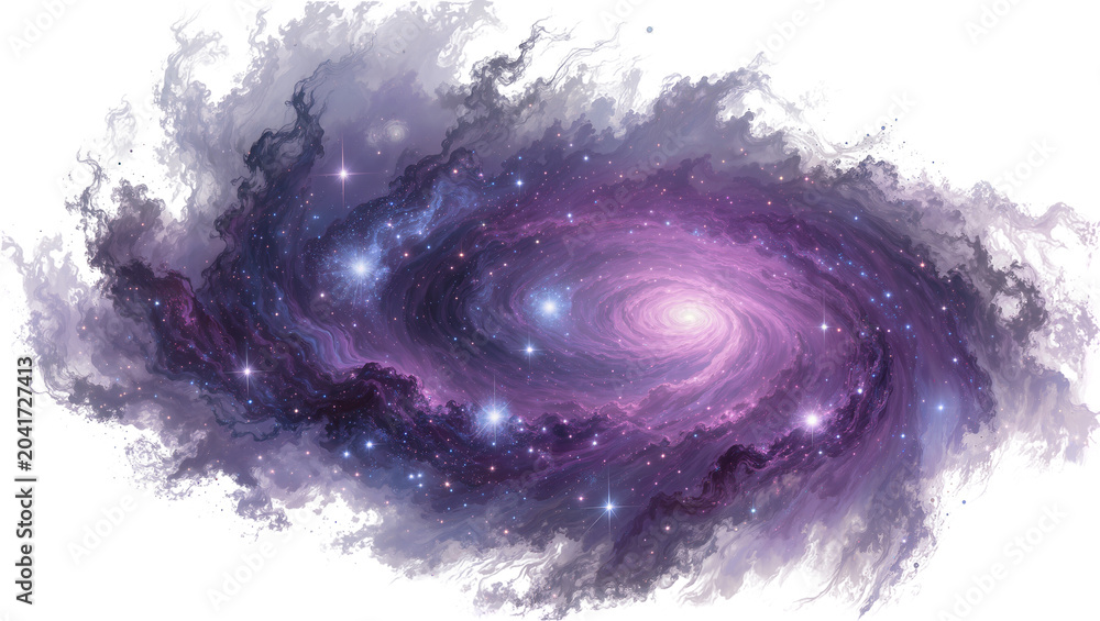 Fototapeta premium Swirling purple and blue galaxy with bright stars and nebulae