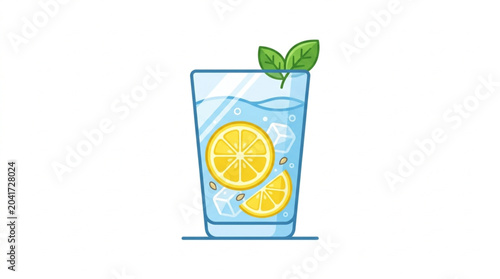 Canvas Print Refreshing glass of water with lemon and mint leaves.