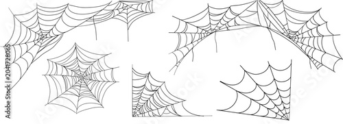 Cuadro en lienzo Gothic web silhouettes, border for decoration, creepy web hanging set