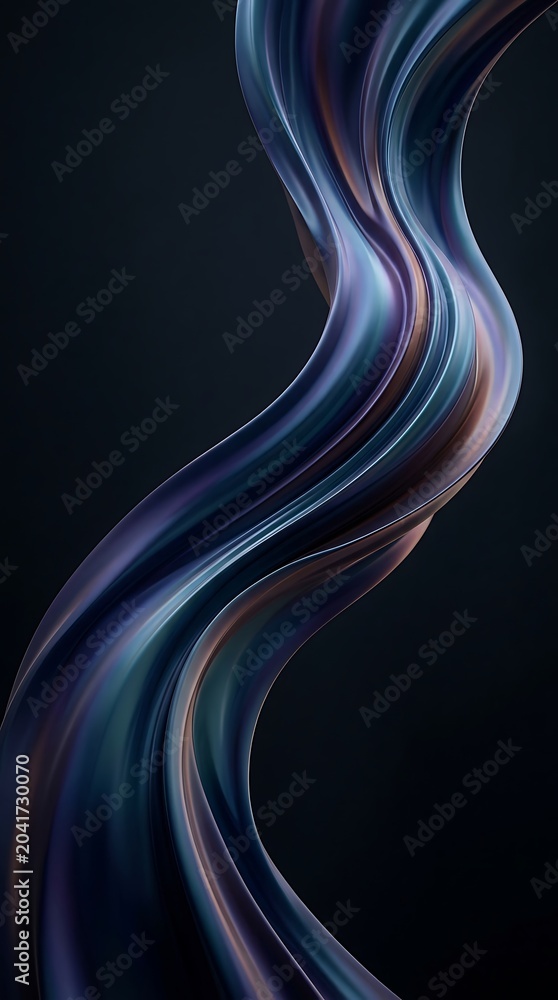Obraz premium Abstract 3D Liquid Wavy Metallic Shape on Dark Background