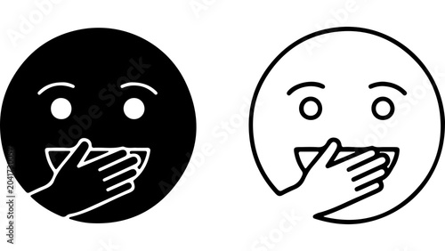 Schilderij op canvas Laughing Face Emoji Set With Hand Covering Mouth