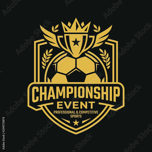 Elegant Football Championship Logo Design Featuring Crown, Wings, and Shield for Branding Purposes