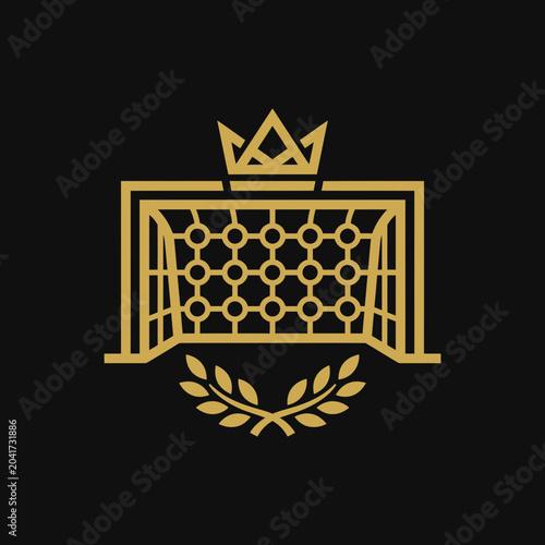 Elegant Football Goal Design with Crown and Laurel Wreath Emblem on Black Background