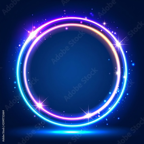 A vibrant, glowing circle with multicolored lights on a dark background