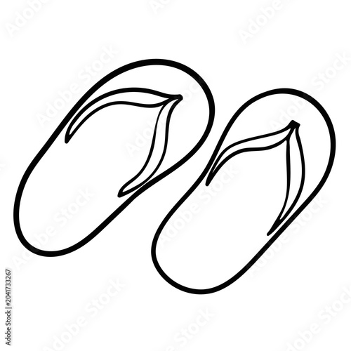 Linear drawing of a pair of beach flip-flops in doodle style.