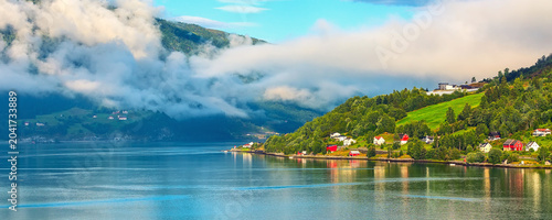 Billede på lærred Norway fjord village landscape