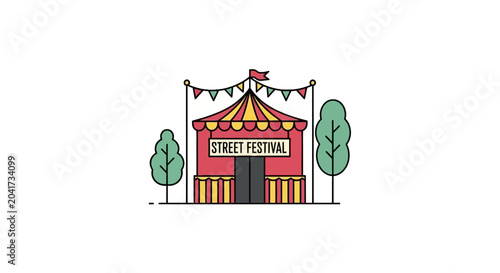 Fotografía Street festival tent with colorful flags and trees