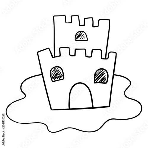 Linear drawing of a sand castle in doodle style.