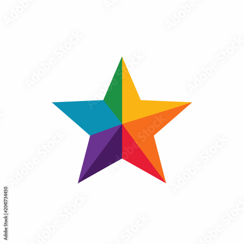 Multi-colored five-pointed star logo on a white background.