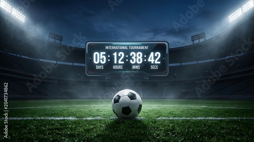 International Football Tournament Countdown in Stadium at Night