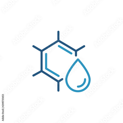 Chemical molecule structure with liquid drop icon.