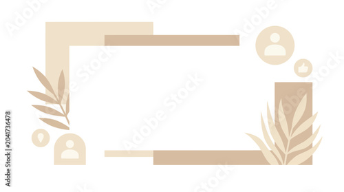 Foto Minimalist abstract frame with botanical elements and social media icons for soc