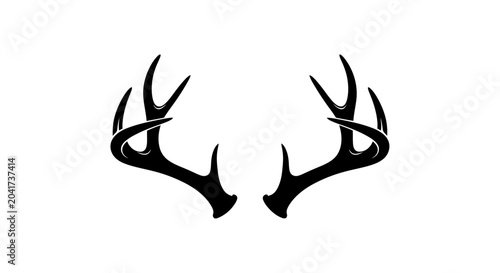 Rustic deer antlers vector illustration, black silhouette of elk horns, hunting trophy icon isolated on white background