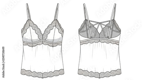 2D CAD Vector illustration of a lingerie top with lace details