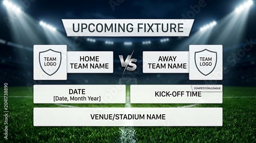 Soccer Match Upcoming Fixture Graphic Template on Stadium Background