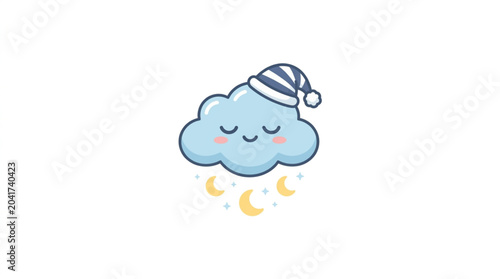Tableau sur toile Cute sleeping cloud wearing a striped nightcap.