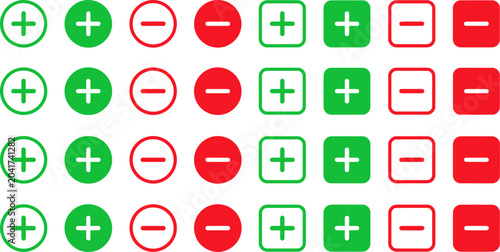 Photos Plus and minus sign set green circles and red squares positive and negative indi