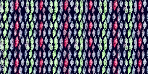 Seamless pattern featuring extra small green leaves in a holographic, futuristic style with bright pastel neon colors, evoking playful retro vibes.