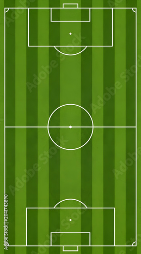 Aerial view of a lush green soccer field with white markings, showcasing the sport's arena and a vibrant playing surface