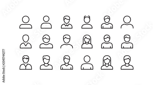 Diverse group of people icons in a clean flat line art style representing community