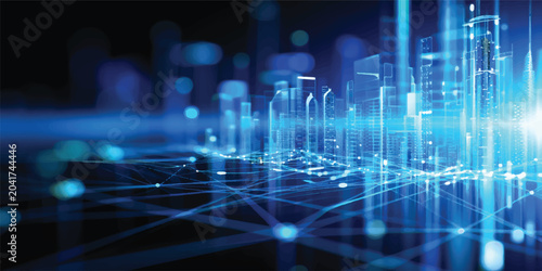 Bilde på lerret An abstract blue technology background featuring futuristic fiber optics network