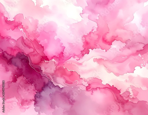 A vibrant pink and purple abstract watercolor design on a white background