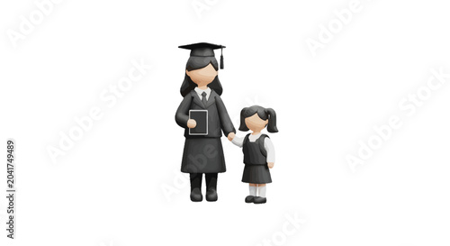 Foto Female graduate in academic regalia standing with young schoolgirl