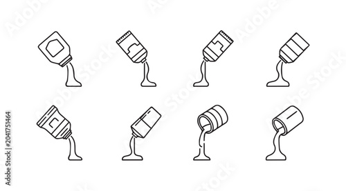 Paint Tubes Pouring Droplets Liquid Art Supply Outline Icons