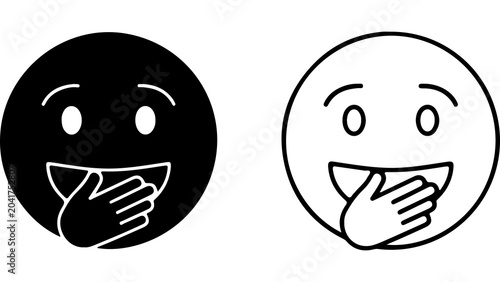 Bild auf Leinwand Set of Laughing Emoticon Icons Covering Mouth