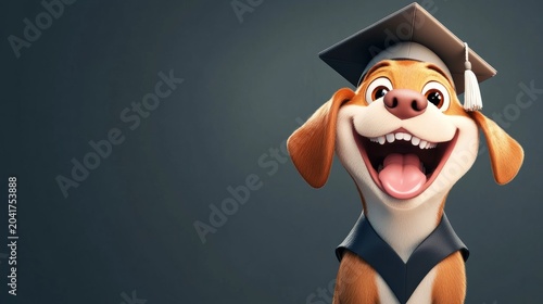 Happy cartoon dog celebrating graduation day success