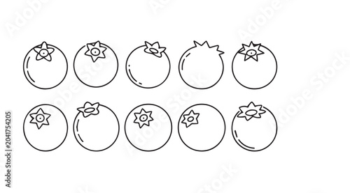 Ten blueberry outlines arranged in two rows on white background simple graphic design
