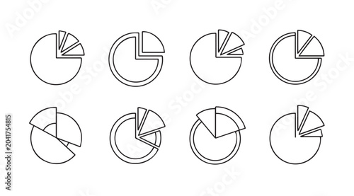 Various Pie Chart Icons with Different Segments and Proportions