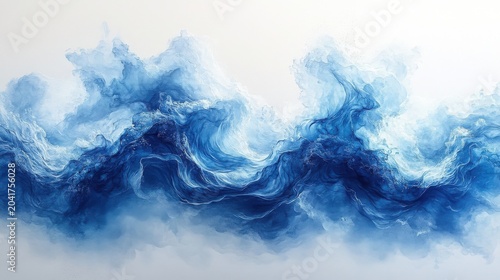 Abstract Blue Wave Pattern With Sparkling Particles On White Background