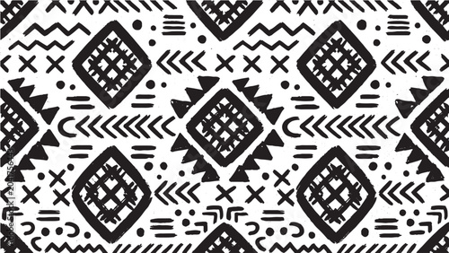 Aztec mudcloth seamless pattern for ethnic fashion apparel, cultural home textiles, and boho branding design applications