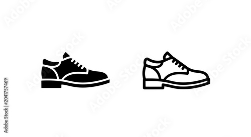 Photos Icons of classic dress shoes, one black, one outline, representing footwear and